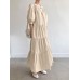 Solid Button Half Sleeve V neck Loose Casual Maxi Dress