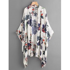 Women Summer Floral Print Loose Long Sleeve Irregular Hem Cardigans