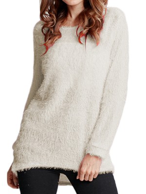 Women Winter Casual Pure Color Long Sleeve Crew Neck Tops Sweaters