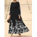 Flower Print Long Sleeve O neck Maxi Dress