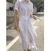 Solid Color Long Sleeve Lapel Knotted Maxi Shirt Dress