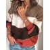 Women Casual Striped Color Block O Neck Long Sleeve Sweaters