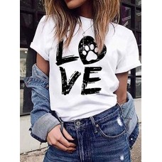 LOVE Print Round Neck Short Sleeve Casual T shirts For Women