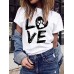 LOVE Print Round Neck Short Sleeve Casual T shirts For Women