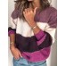 Women Casual Striped Color Block O Neck Long Sleeve Sweaters