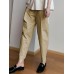 Women Solid Color Pleated Cotton Casual Cropped Pants With Pocket