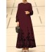 Flower Print Long Sleeve O neck Maxi Dress