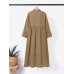 Women Shirt Long Sleeve Collared Calf Length Front Buttons Midi Dresses