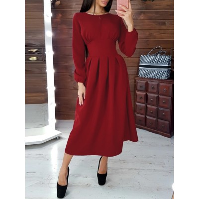 Women Puff Sleeve Party Elegant Calf Length Casual Midi Dresses