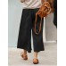 100  Cotton Solid Casual Loose Ninth Pleated Pants for Women