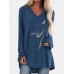 Cat Print Long Sleeves V neck High Low Hem Casual T shirt For Women