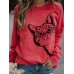 Women Cute Cartoon Cat Print Round Neck Loose Casual Long Sleeve T Shirts