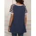 Leopard Patchwork O neck Short Sleeves Casual T shirts