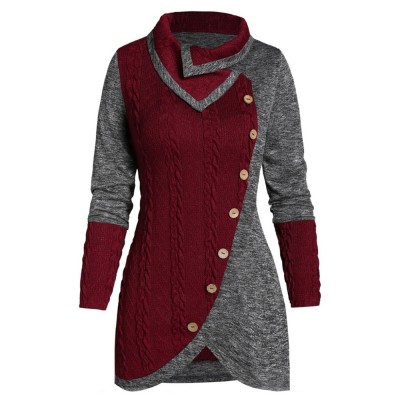 Women Irregular Patchwork Button Knit Sweaters