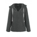 Women V  neck Hooded Solid Color Fleece Coats