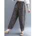 Women Vintage Plaid Wide legged Elastic High Waist Side Pocket Ankle Length Harem Pants