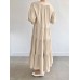 Solid Button Half Sleeve V neck Loose Casual Maxi Dress