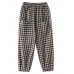 Women Vintage Plaid Wide legged Elastic High Waist Side Pocket Ankle Length Harem Pants