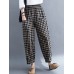 Women Vintage Plaid Wide legged Elastic High Waist Side Pocket Ankle Length Harem Pants