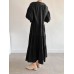 Solid Button Half Sleeve V neck Loose Casual Maxi Dress