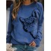 Women Cute Cartoon Cat Print Round Neck Loose Casual Long Sleeve T Shirts