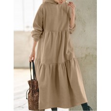 Women Thick Loose Pleat Sweatshirt Calf Length Division Casual Midi Dresses