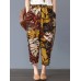 Women Bohemian 100  Cotton Floral Printed Side Pockets Elastic Waist Pants