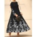 Flower Print Long Sleeve O neck Maxi Dress