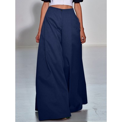 Vintage Solid Full Length Loose Pleating Trousers