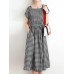 Women Squre Neck Plaid Calf Length Side Pockets Casual Midi Dresses