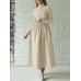 Women Ruffles Turtleneck Calf Length Buttons Zipper Spliced Casual Midi Dresses