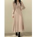 Solid Elastic Waist Button Long Sleeve Lapel Maxi Shirt Dress