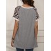 Leopard Patchwork O neck Short Sleeves Casual T shirts