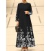 Flower Print Long Sleeve O neck Maxi Dress