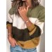 Women Casual Striped Color Block O Neck Long Sleeve Sweaters