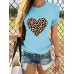 Leopard Print Love Print Round Neck Causal T  shirts For Women