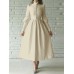 Women Ruffles Turtleneck Calf Length Buttons Zipper Spliced Casual Midi Dresses