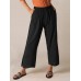 Casual Fork Elastic Waist Ninth Fork Solid Loose Fit Pants for Women