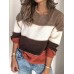 Women Casual Striped Color Block O Neck Long Sleeve Sweaters