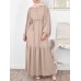 Solid Color Puff Sleeve O  neck Maxi Dress With Belt