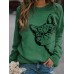 Women Cute Cartoon Cat Print Round Neck Loose Casual Long Sleeve T Shirts