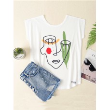 Women Casual Graffiti Print White Wild Tank Top Loose T  shirts