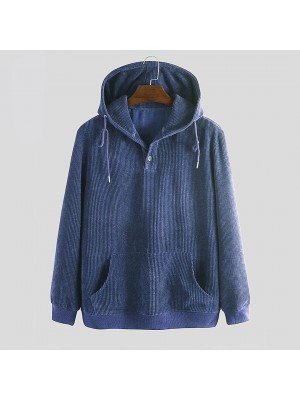 Corduroy Kangaroo Pocket Drawstring Hooded Sweatshirt