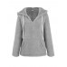 Women V  neck Hooded Solid Color Fleece Coats