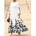 Flower Print Long Sleeve O neck Maxi Dress