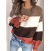 Women Casual Striped Color Block O Neck Long Sleeve Sweaters