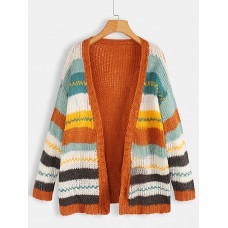 Women Casual Striped Color Block Sweater Cardigans