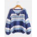 Women Casual Striped V  neck Sweaters