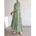 Solid Button Half Sleeve V neck Loose Casual Maxi Dress