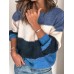 Women Casual Striped Color Block O Neck Long Sleeve Sweaters